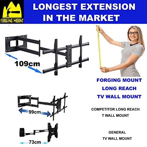 FORGING MOUNT Soporte de pared para TV de largo alcance, giratorio, inclinación, soporte de TV con brazo articulado de 109 cm, se adapta a TV de 42 a 86 pulgadas, soporta 55kg, VESA 800x400mm