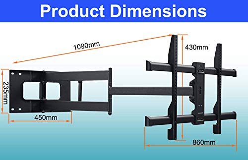 FORGING MOUNT Soporte de pared para TV de largo alcance, giratorio, inclinación, soporte de TV con brazo articulado de 109 cm, se adapta a TV de 42 a 86 pulgadas, soporta 55kg, VESA 800x400mm