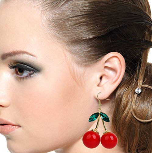 Forma De Cereza Roja Pendientes Colgantes Aretes De Fruta Broche De Solapa Pin para Dama