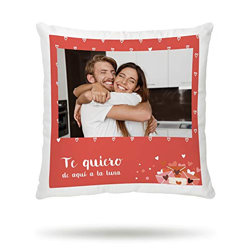 Fotoprix Cojín para Parejas Personalizado con Foto y Texto | Regalo Día de los Enamorados | San Valentín (Corazón, 35 x 35 cms)