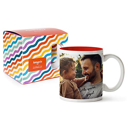 Fotoprix Tazas Personalizadas con Foto y Texto | Regalos Personalizados con Foto para Padres | Taza Personalizada con el Nombre de Papá | Día del Padre | Taza de Color Rojo