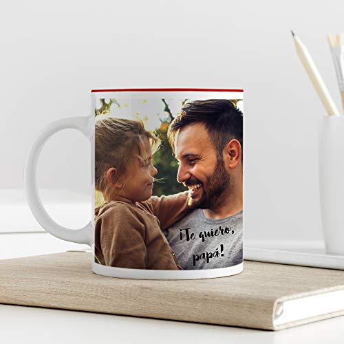 Fotoprix Tazas Personalizadas con Foto y Texto | Regalos Personalizados con Foto para Padres | Taza Personalizada con el Nombre de Papá | Día del Padre | Taza de Color Rojo