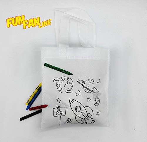 FUN FAN LINE - Set de Bolsas para Colorear con ceras de colores. Ideal para regalos de cumpleaños, comuniones, colegios, guarderías y celebraciones. Bolsas merienda y almuerzos