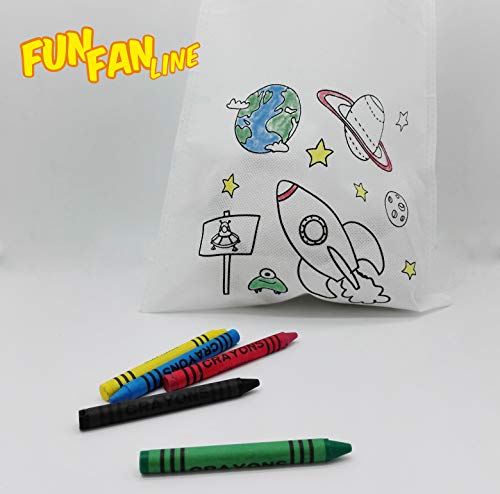 FUN FAN LINE - Set de Bolsas para Colorear con ceras de colores. Ideal para regalos de cumpleaños, comuniones, colegios, guarderías y celebraciones. Bolsas merienda y almuerzos