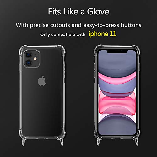 Funda con Cuerda para iPhone 11, Carcasa Transparente TPU Suave Silicona Case con Correa Colgante Ajustable Collar Correa de Cuello Cadena Cordón para iPhone 11 6.1'' - Violeta Claro