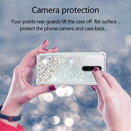 Funda con Cuerda para Xiaomi Redmi Note 8 Pro, Carcasa Brillante Glitter Transparente Silicona Protección Case con Ajustable Colgante Correa de Cuello Cadena Cordón,Caso de Arena movediza in Oro Rosa