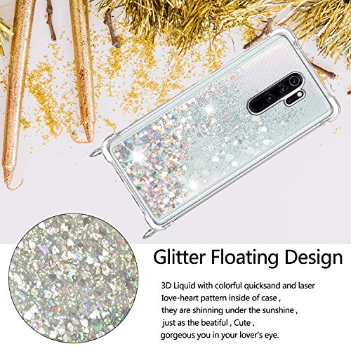 Funda con Cuerda para Xiaomi Redmi Note 8 Pro, Carcasa Brillante Glitter Transparente Silicona Protección Case con Ajustable Colgante Correa de Cuello Cadena Cordón,Caso de Arena movediza in Oro Rosa