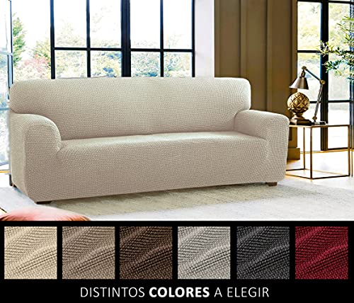 Fundas para Sofa Elasticas de Calidad. Fundas Sofa. Protector de Sofa. Cubre Sofa Antimanchas Confort Suavidad. Helena Color Beige 3 Plazas (180 - 230 cm)