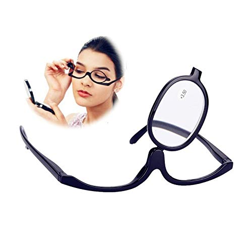 Gafas de maquillaje con lente única, 3 colores con múltiples grados de hipermetropía y aumento de maquillaje, herramienta de maquillaje para mujer (350 + negro)