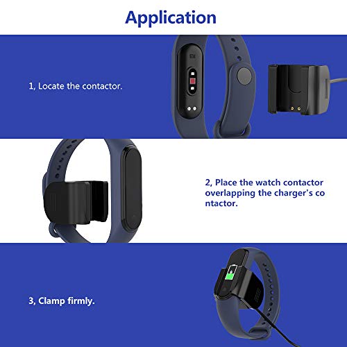 GeeRic Cargador USB Compatible con Xiaomi Mi Band 4,Clip (sin Necesidad de Quitar la Correa) 2 Piezas Cable de Carga USB Repuesto Cargador conpatible para Xiaomi Mi Band 4