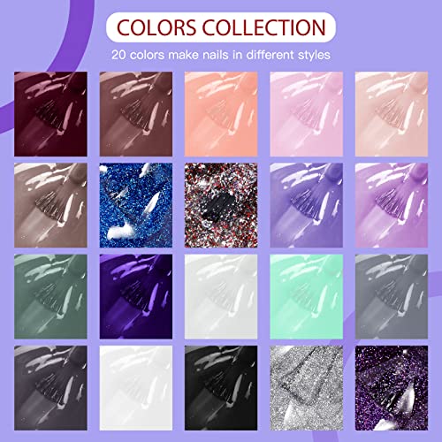 GELFAVOR 24 pcs Esmalte en Gel Semipermanente 7ml 20 Colores Negro Rosa Morado Blanco Pastel con Capa Base Superior Brillante y Mate Pintauñas Para Uñas UV LED Soak Off Manicura Set de Regalo