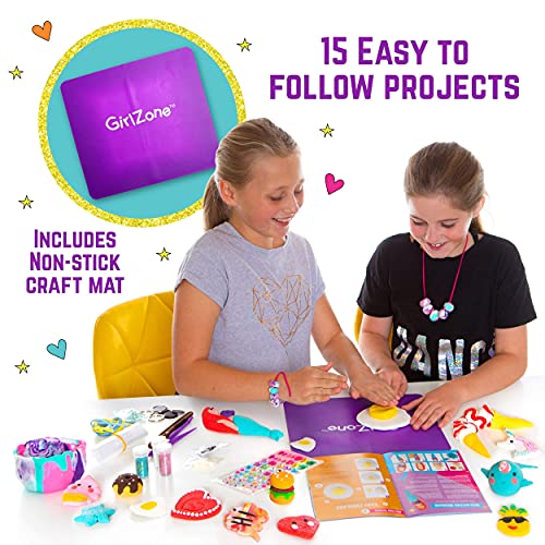 GirlZone Kit Definitivo de Arcilla para Moldear 100 Piezas de Arcilla Polimérica para Niños, Arcilla Secado al Aire para Niños Sin Horno - Manualidades para Niñas 8-12 Años.