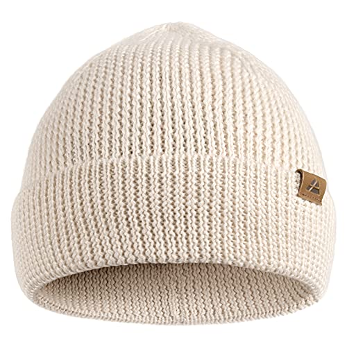 Gorro Beanie de Lana Merina para Hombre y Mujer, Suave y Elástico, con Materiales Reciclados, Negro, Gris, Azul y Gris Claro (Blanco)