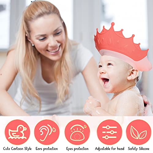 Gorro Ducha Niños, Sombrero Baño Bebé, Ajustable Visera Baño Niños, Gorro Champu Bebé, Gorra Ducha Bebé Impermeable, Visera Baño Bebé, Protege Los ojos y las orejas para Niños & Bebés (Rojo)