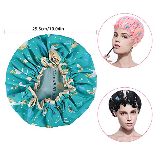 Gorros de Ducha, 4 Pcs Impermeable Gorros de Ducha Grande Reutilizables Gorro de Baño Elástico, Lavables Banda Gorros de Pelo para Mujeres Niña el Cuidado del Maquillaje