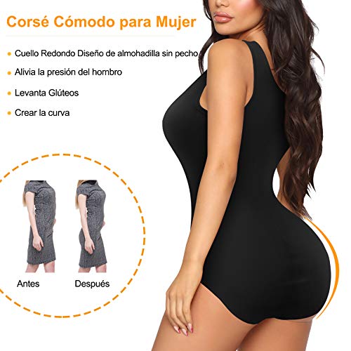 Gotoly Mujer Corsé Shaperwear Bodysuits Fajas Reductoras Mono sin Mangas con Cuello Redondo Corset Reductor Cintura Modelador de Cuerpo Completo (Negro, X-Large)