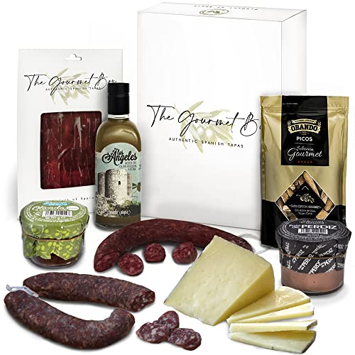 GOURMET BOX | Cesta Gourmet | Regalo Ideal - Para Ocasiones especiales | Productos Ibéricos Delicatessen, Queso de Oveja 100%, Patés (Olivada y Perdiz), Picos Gourmet y Aceite de Oliva Virgen Extra