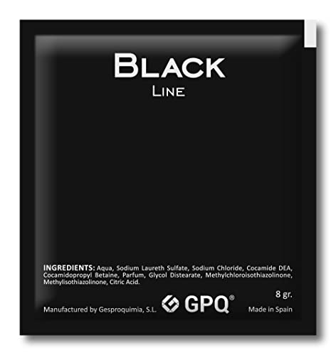 GPQ - Gel/Champú BLACK Line 2en1 EUR Amenities para Hotel en sobre monodosis (8gr. x 400 Und.) 5 idiomas