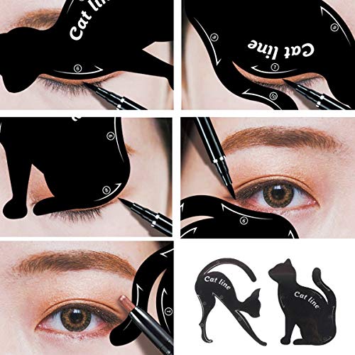 Greatangle Multifunción profesional Cat Eye Tail Eyeliner Stencil Eyeliner Stencil Template Herramientas para dar forma Plantilla de cejas Tarjeta Black