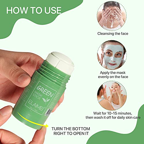 Green Tea Purifying Clay Stick Mask, Deep Cleansing Mask Oil Control Anti-Acne Mask Fine Solid Mask Green Tea Aubergine Blackhead Remover Face Mask Pores Shrink