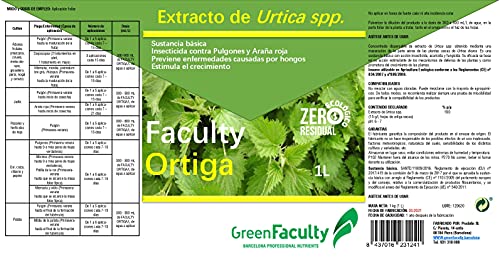 GreenFaculty - Ortiga - Insecticida Fungicida Ecológico. Plantas de Interior, Exterior, Jardín y Huerto. Antiplagas Pulgones, Araña Roja y Hongos. Estimula el Crecimiento. Purín de Ortiga Líquido1L