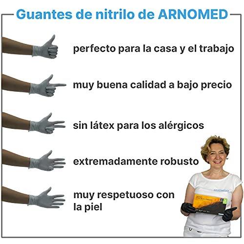 Guantes desechables ARNOMED negros, guantes de nitrilo M, 100 unidades/caja, sin polvo y sin látex, guantes desechables, guantes disponibles en talla S, M, L y XL