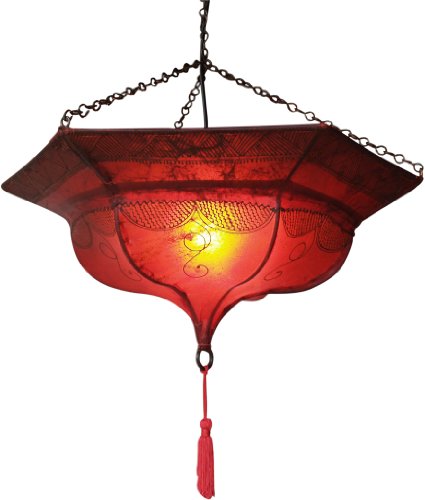 Guru-Shop Henna - Lámpara de Techo de Cuero/lámpara de Techo Tuareg, Rojo, Color: Rojo, 20x50x50 cm, Lámparas de Techo Orientales