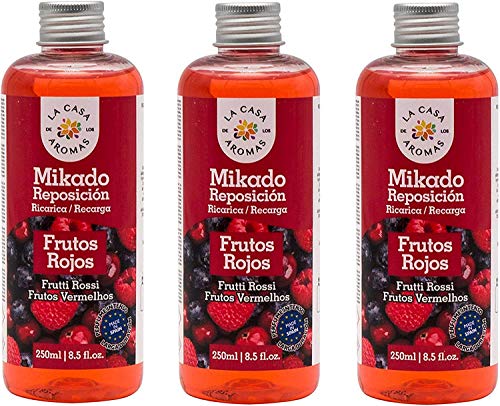 H HANSEL HOME Mikado Reposicion 250 Ml Sin Varillas (Frutos Rojos, 3 Pcs)