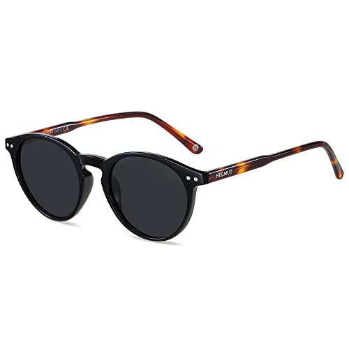 H HELMUT JUST Gafas De Sol para Hombre Mujer Aviador Polarizadas Espejo Para Conducir Viajes HJ1302 (Black+Tortoise/Grey)