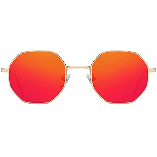 H HELMUT JUST Gafas de Sol para Mujer Hombre Redondas Retro Polarizado Lente tipo Espejo Anti Reflejo UVA UVB