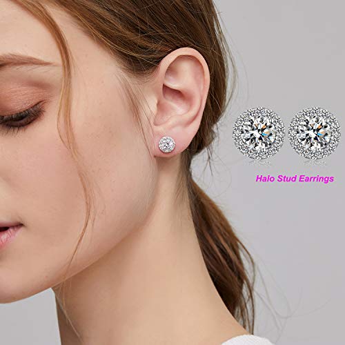 Halo Earrings,Pendientes Hombre,Pendientes Diamante Halo,Pendientes Hombre Plata,Pendientes Circonita Plata Halo,Pendientes Plata Diamante Hombre Brillantes,Pendientes Zirconita Plata Oro Blanco 10mm