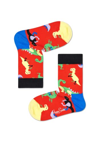 Happy Socks Dinosaur Sock Calcetines, Multicolor, 4-6 años (Pack de 2) Unisex Kids