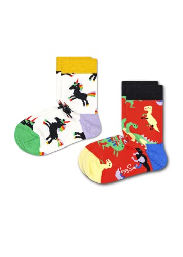 Happy Socks Dinosaur Sock Calcetines, Multicolor, 4-6 años (Pack de 2) Unisex Kids