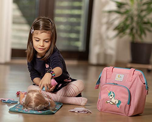 HappyVk - Bolsa de pañales para muñecas con cambiador de muñecas- Bordado de unicornio- Pulsera de lentejuelas reversible incluida- Accesorios para muñecas- Conjunto de bolsa de cambio de muñeca