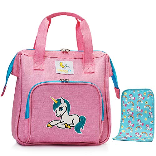 HappyVk - Bolsa de pañales para muñecas con cambiador de muñecas- Bordado de unicornio- Pulsera de lentejuelas reversible incluida- Accesorios para muñecas- Conjunto de bolsa de cambio de muñeca