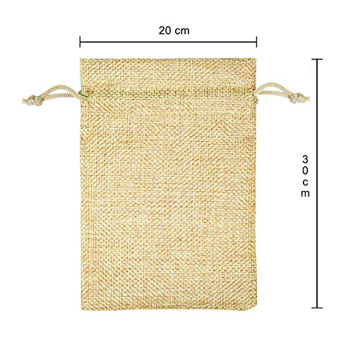 HaraDeco 20 Bolsas de Lino/Saco Arpillera- Bolsas De Compra Reutilizables Ecológicas Multiuso Manualidad (Beige, Pack 20 De 20x30 cm, Tela Lino)