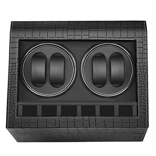 HBselect Caja Relojes Automaticos Silencioso Cajas Giratorias para Relojes (para 4+ 6 Relojes) Negro Clásico Caja De Relojes Mecánicos Caja Bobinadora