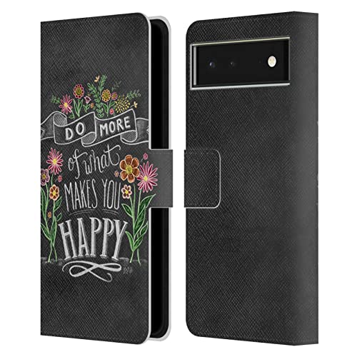 Head Case Designs Licenciado Oficialmente Lily & Val Hacerte Feliz Tipografía Floral Carcasa de Cuero Tipo Libro Compatible con Google Pixel 6