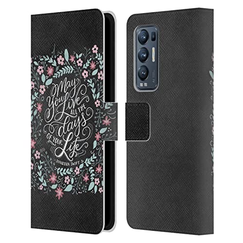 Head Case Designs Licenciado Oficialmente Lily & Val Vive la Vida Tipografía Floral Carcasa de Cuero Tipo Libro Compatible con Find X3 Neo / Reno5 Pro+ 5G