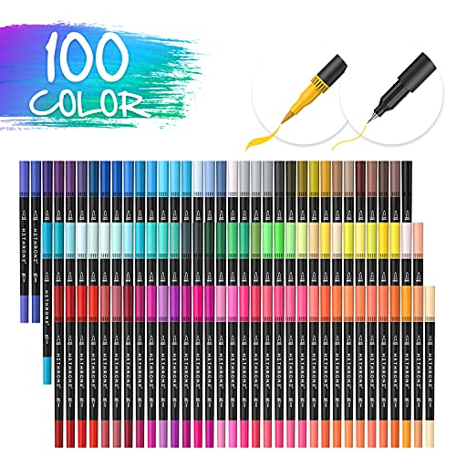 Hethrone Rotuladores Punta Pincel 100 Color Rotuladores Doble Punta Acuarelables Profesionales, Dual Tip Brush Pen para Adultos Caligrafía, Lettering, Bocetos, Dibujo