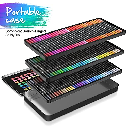 Hethrone Rotuladores Punta Pincel 100 Color Rotuladores Doble Punta Acuarelables Profesionales, Dual Tip Brush Pen para Adultos Caligrafía, Lettering, Bocetos, Dibujo