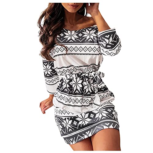 HHJK Vestido suelto para mujer, estilo casual, floral, manga larga, sexy, estilo de playa, temperamental, ajuste en honor, pequeño fondo de camisa negra de guerlain, Blanco, S