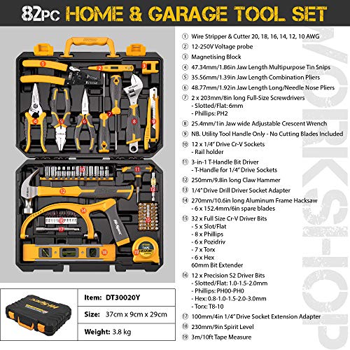 Hi-Spec Caja de Herramientas Completa con 82 Piezas. Juego de Herramientas de Bricolaje para el Mantenimiento, Arreglo, y Reparación Del Hogar, Oficina, y El Taller. Incluye Maletín de Almacenamiento