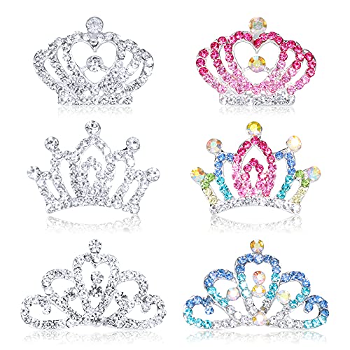 Hifot Corona de Princesa para niña, Peine de Corona Cumpleaños con diamantes, Favor de Fiesta para niños（6 piezas）