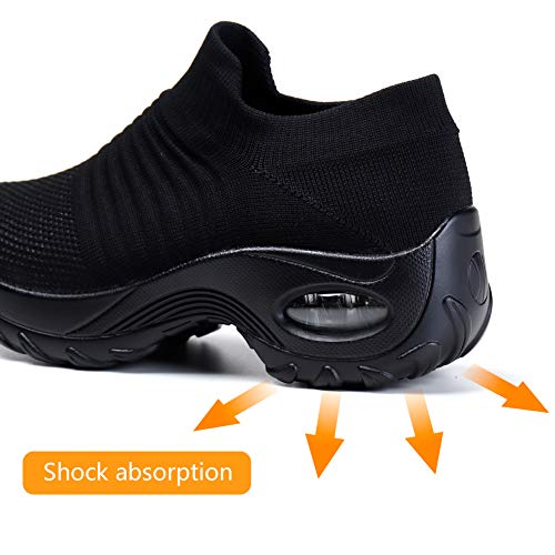 HKR Zapatillas Mujer de Running Walking Zapatos para Antideslizante Ligeras Sin Cordones Trabajo Ortopedicos Calzado Todo Negro 38 EU