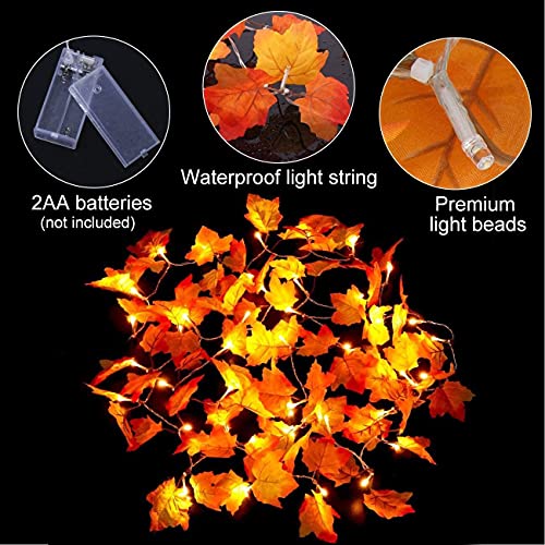 Hojas de Otoño Decoracion, Hoja de Arce Luz Cadenas, 3 M 20 Led Artificial Autumn Maple Leaves para Otoño, Halloween, Navidad, Picnic, Decoración al Aire libre (Red)