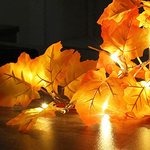 Hojas de Otoño Decoracion, Hoja de Arce Luz Cadenas, 3 M 20 Led Artificial Autumn Maple Leaves para Otoño, Halloween, Navidad, Picnic, Decoración al Aire libre (Red)