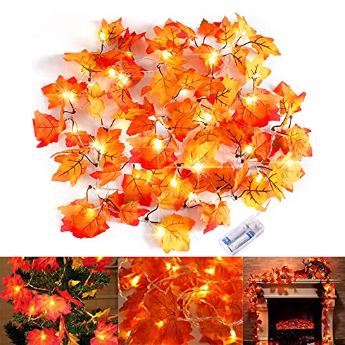 Hojas de Otoño Decoracion, Hoja de Arce Luz Cadenas, 3 M 20 Led Artificial Autumn Maple Leaves para Otoño, Halloween, Navidad, Picnic, Decoración al Aire libre (Red)