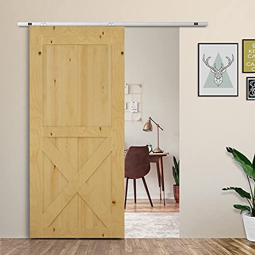 HOMCOM Herraje para Puerta Corredera 186 cm Kit de Accesorios para Puerta Corrediza de Madera con Riel de Metal y 2 Poleas Plateado