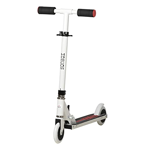 HOMCOM Patinete para Niños de +3 Años Plegable Scooter de 2 Ruedas con Manillar Altura Ajustable Freno Posterior y Pedal Antideslizante Carga 50 kg 67,7x34x79,5-89,5 cm Blanco